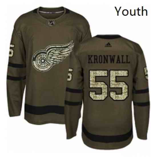 Youth Adidas Detroit Red Wings 55 Niklas Kronwall Authentic Green Salute to Service NHL Jersey